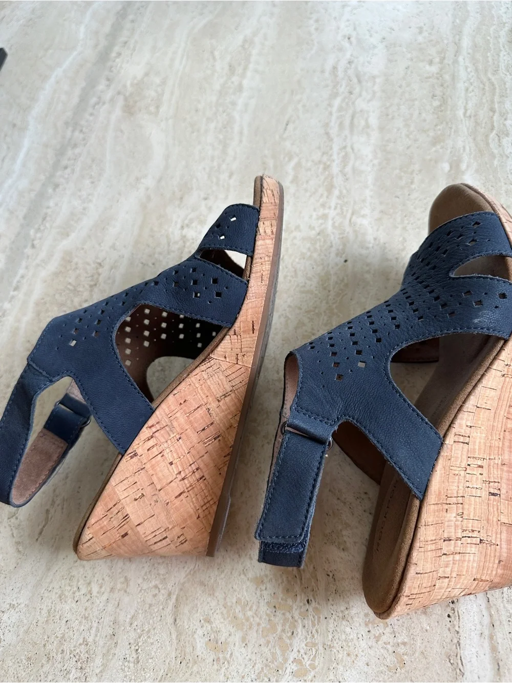 Rockport Navy Perforated Cork Wedge Sandals